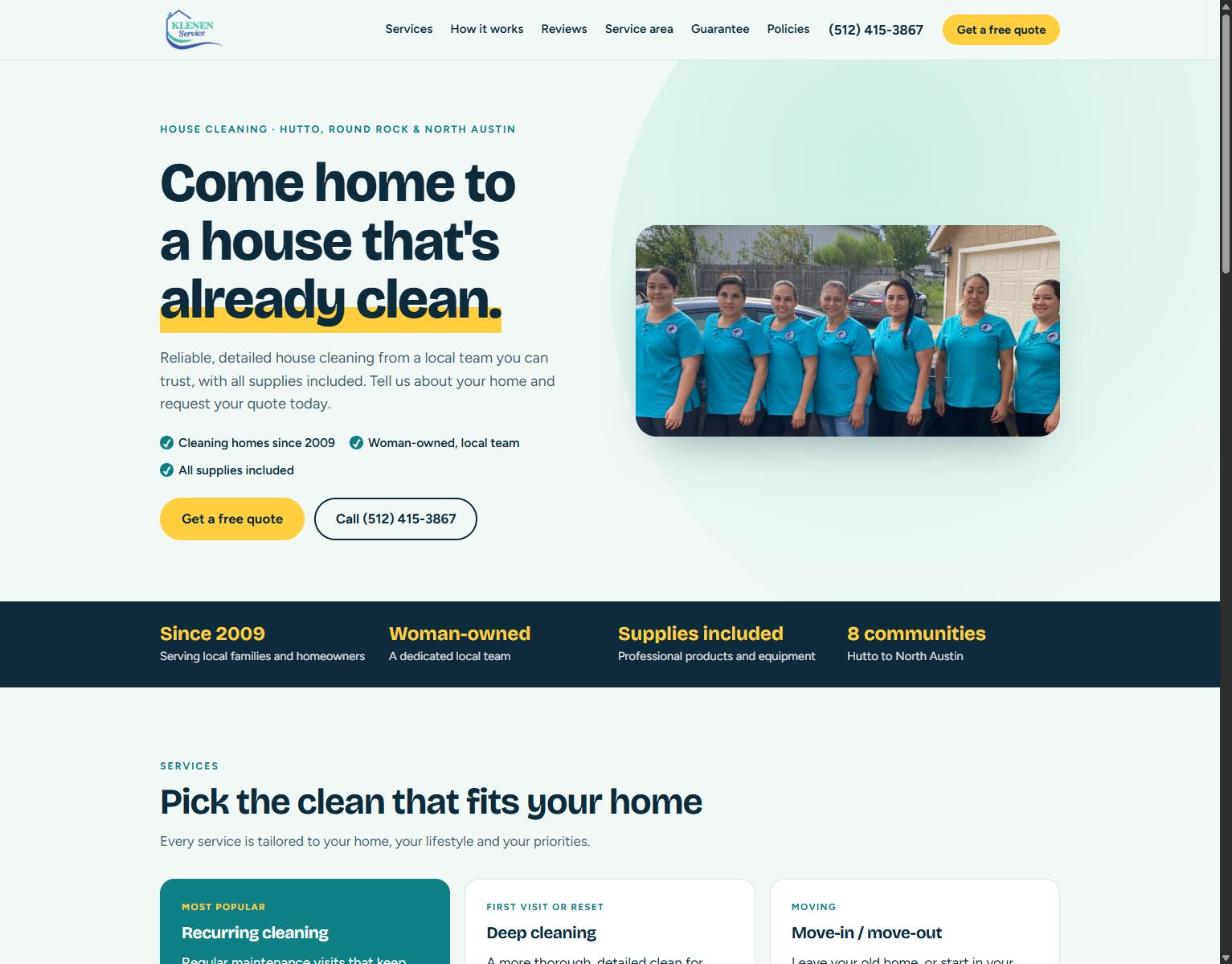 Página web de Klenen Service diseñada por Quick Digital Marketing