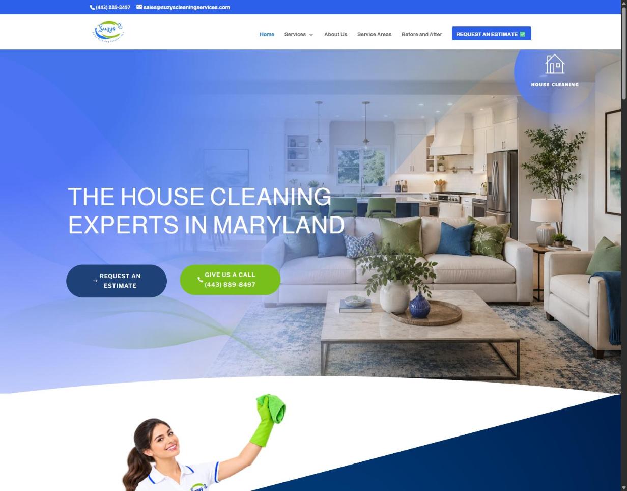 Página web de Suzy's Cleaning Services diseñada por Quick Digital Marketing